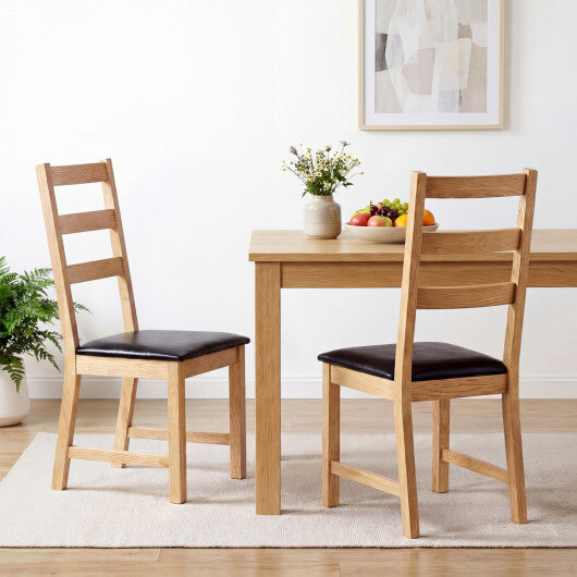 Dining Chairs Set of 2 Farmhouse Dining Room Chairs with Hollowed Backrest-Natural W2B