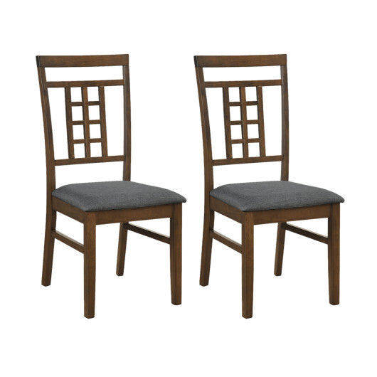 Rubber Wood Dining Chairs Set of 2 with Lattice Back-Brown W2B