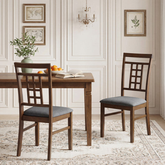 Rubber Wood Dining Chairs Set of 2 with Lattice Back-Brown W2B