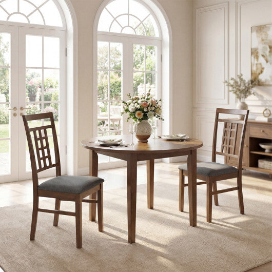 Rubber Wood Dining Chairs Set of 2 with Lattice Back-Brown W2B