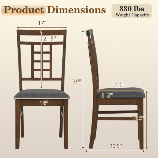 Rubber Wood Dining Chairs Set of 2 with Lattice Back-Brown W2B