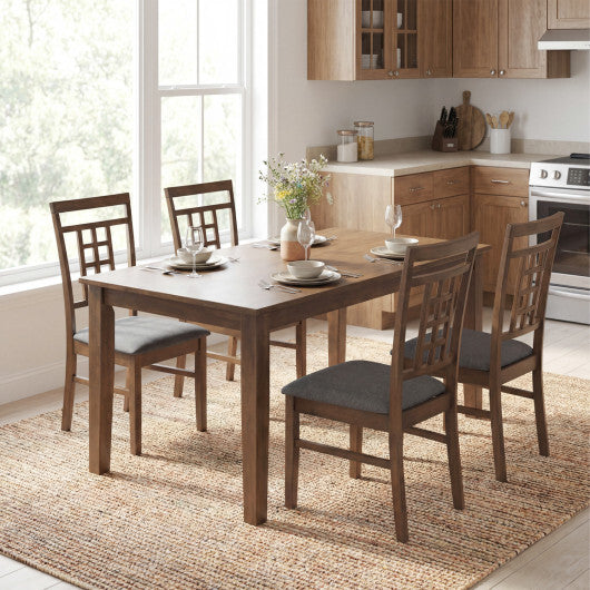 Rubber Wood Dining Chairs Set of 2 with Lattice Back-Brown W2B