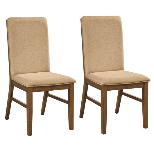 Set of 2 Upholstered Dining Chairs with Solid Rubber Wood Legs-Brown W2B
