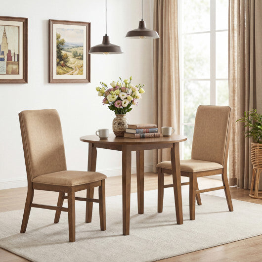 Set of 2 Upholstered Dining Chairs with Solid Rubber Wood Legs-Brown W2B