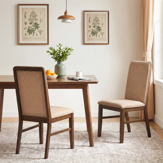Set of 2 Upholstered Dining Chairs with Solid Rubber Wood Legs-Brown W2B
