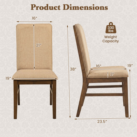 Set of 2 Upholstered Dining Chairs with Solid Rubber Wood Legs-Brown W2B