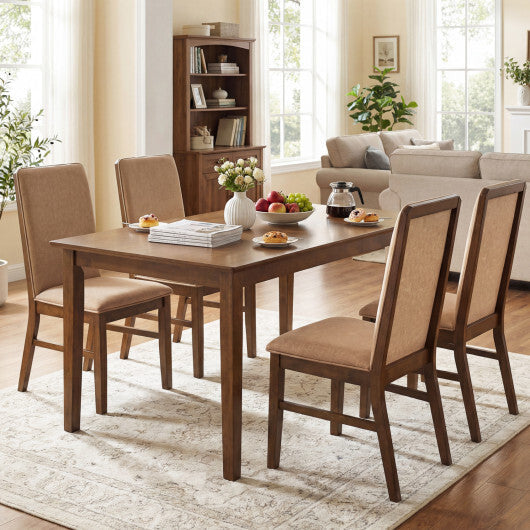 Set of 2 Upholstered Dining Chairs with Solid Rubber Wood Legs-Brown W2B