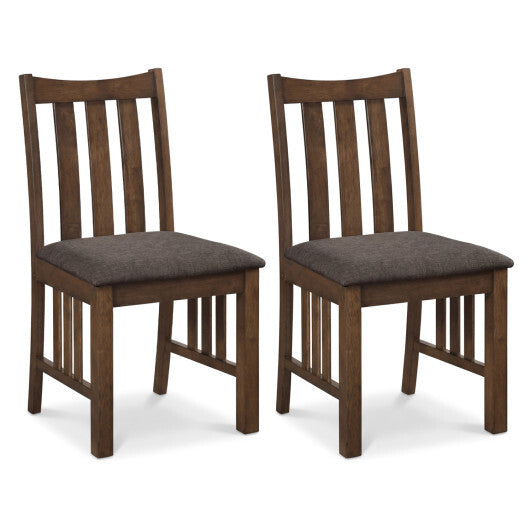Rubber Wood Dining Chairs Side Chairs Set of 2 with Slat Back-Brown W2B
