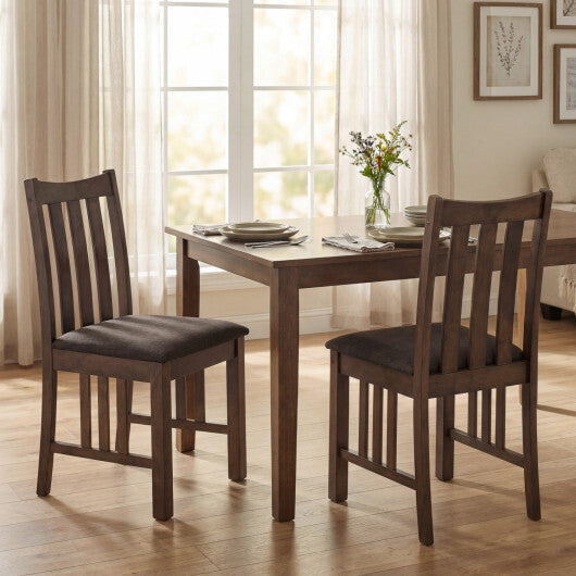 Rubber Wood Dining Chairs Side Chairs Set of 2 with Slat Back-Brown W2B