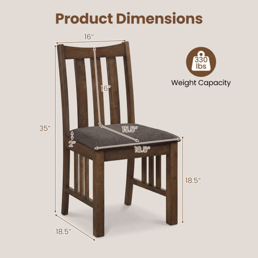 Rubber Wood Dining Chairs Side Chairs Set of 2 with Slat Back-Brown W2B