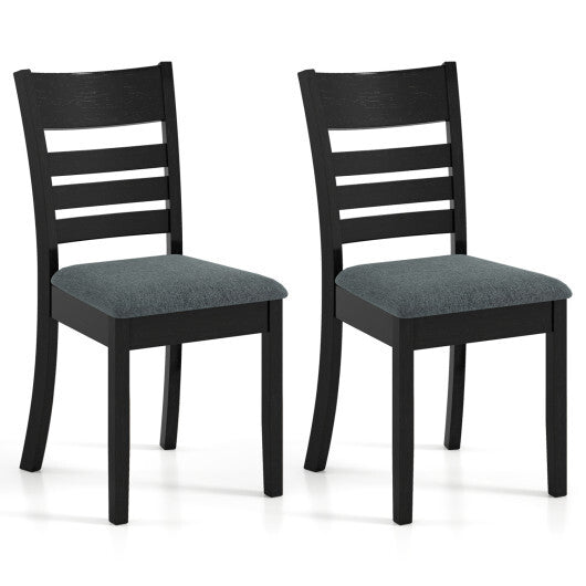 Wooden Dining Chairs Set of 2 Upholstered Kitchen Chairs with Rubber Wood Frame-Black W2B