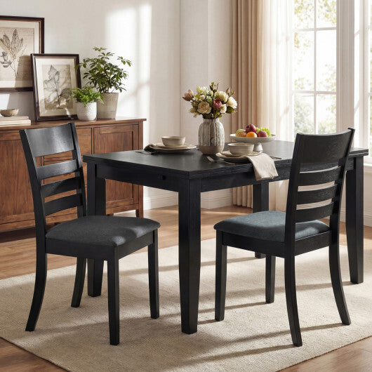 Wooden Dining Chairs Set of 2 Upholstered Kitchen Chairs with Rubber Wood Frame-Black W2B