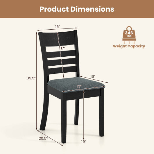 Wooden Dining Chairs Set of 2 Upholstered Kitchen Chairs with Rubber Wood Frame-Black W2B