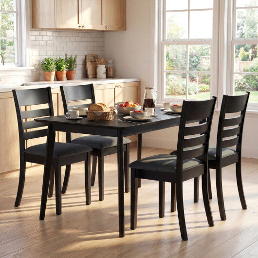 Wooden Dining Chairs Set of 2 Upholstered Kitchen Chairs with Rubber Wood Frame-Black W2B