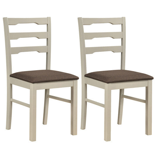 Set of 2 Linen Style Upholstered Dining Chairs with Wood Frames-White W2B