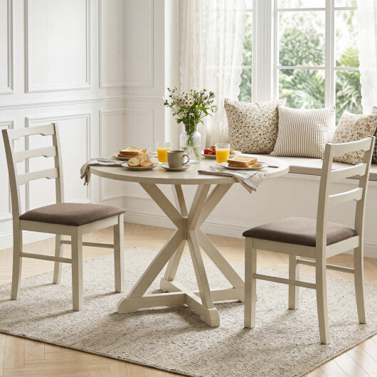 Set of 2 Linen Style Upholstered Dining Chairs with Wood Frames-White W2B