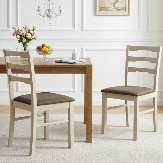 Set of 2 Linen Style Upholstered Dining Chairs with Wood Frames-White W2B