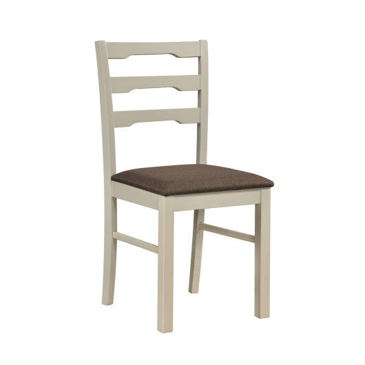 Set of 2 Linen Style Upholstered Dining Chairs with Wood Frames-White W2B
