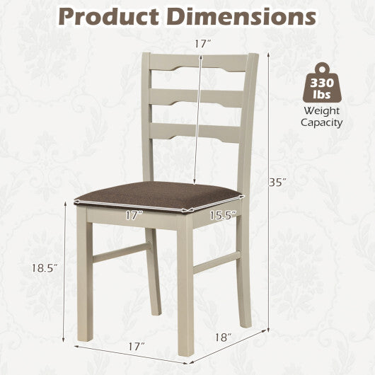 Set of 2 Linen Style Upholstered Dining Chairs with Wood Frames-White W2B