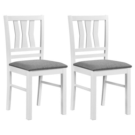 Set of 2 Linen Style Upholstered Kitchen Chairs with Wood Frames-White W2B