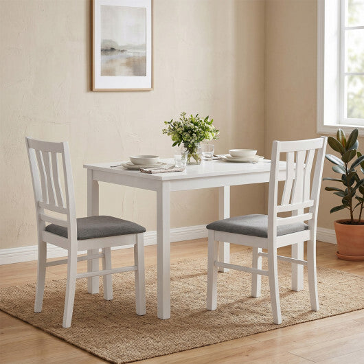 Set of 2 Linen Style Upholstered Kitchen Chairs with Wood Frames-White W2B