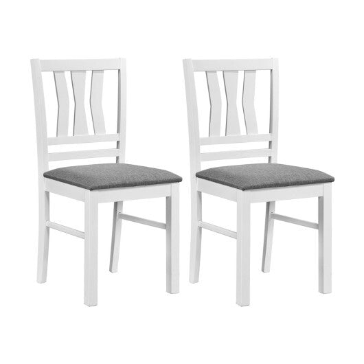 Set of 2 Linen Style Upholstered Kitchen Chairs with Wood Frames-White W2B