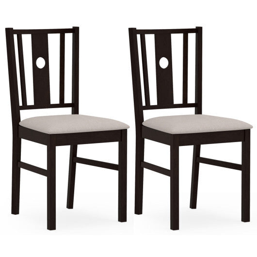 Set of 2 Rubber Wood Kitchen Chairs with Fabric Padded Seat -Coffee W2B