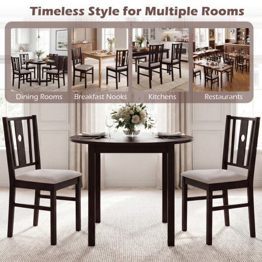 Set of 2 Rubber Wood Kitchen Chairs with Fabric Padded Seat -Coffee W2B