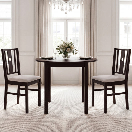 Set of 2 Rubber Wood Kitchen Chairs with Fabric Padded Seat -Coffee W2B