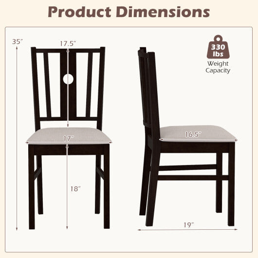 Set of 2 Rubber Wood Kitchen Chairs with Fabric Padded Seat -Coffee W2B