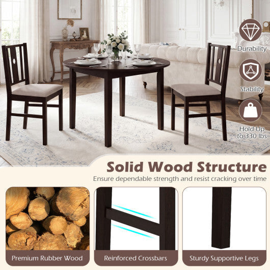 Set of 2 Rubber Wood Kitchen Chairs with Fabric Padded Seat -Coffee W2B