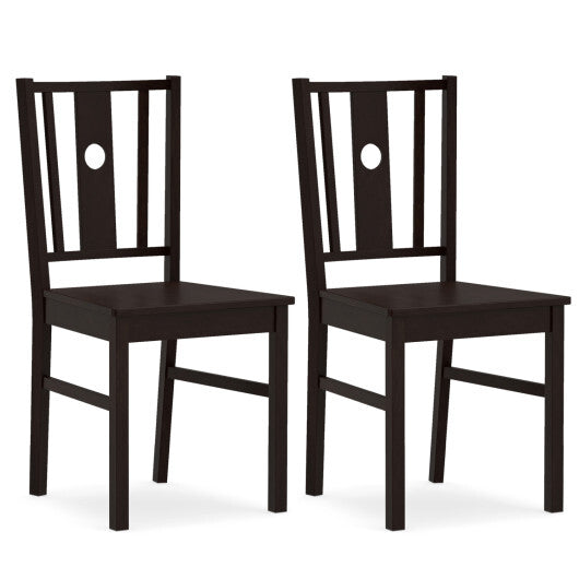 Set of 2 Solid Rubber Wood Kitchen Chairs with Slatted Curved Backrest-Coffee W2B