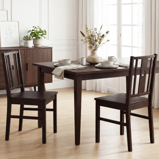 Set of 2 Solid Rubber Wood Kitchen Chairs with Slatted Curved Backrest-Coffee W2B