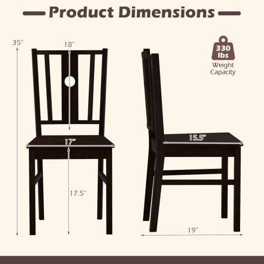 Set of 2 Solid Rubber Wood Kitchen Chairs with Slatted Curved Backrest-Coffee W2B