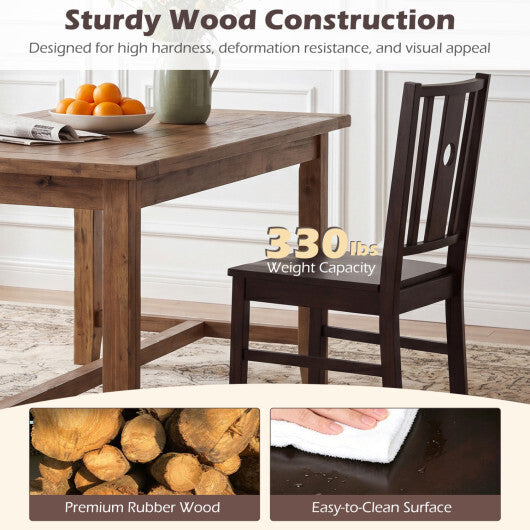 Set of 2 Solid Rubber Wood Kitchen Chairs with Slatted Curved Backrest-Coffee W2B