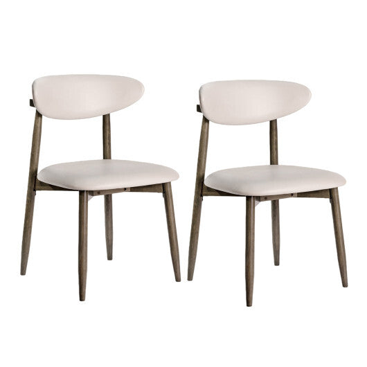 Set of 2 Wooden Modern Upholstered Dining Chairs with Curved Backrest-Beige W2B