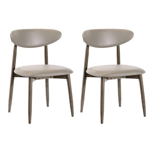 Set of 2 Wooden Modern Upholstered Dining Chairs with Curved Backrest-Beige W2B
