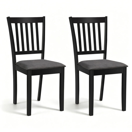 Set of 2 Wooden Dining Chairs Upholstered Kitchen Chairs with Rubber Wood Frame-Black W2B