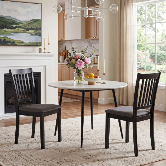 Set of 2 Wooden Dining Chairs Upholstered Kitchen Chairs with Rubber Wood Frame-Black W2B