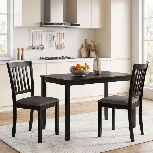 Set of 2 Wooden Dining Chairs Upholstered Kitchen Chairs with Rubber Wood Frame-Black W2B