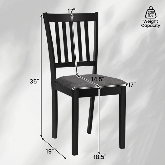 Set of 2 Wooden Dining Chairs Upholstered Kitchen Chairs with Rubber Wood Frame-Black W2B
