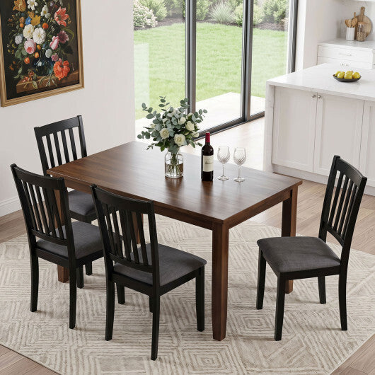 Set of 2 Wooden Dining Chairs Upholstered Kitchen Chairs with Rubber Wood Frame-Black W2B