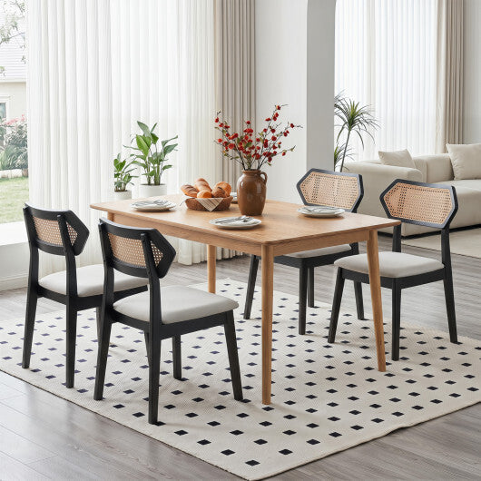 Mid Century Rattan Dining Chairs Set of 2 with Rattan Back and Solid Wood Frame-Black W2B
