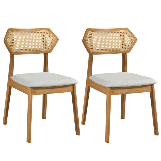 Mid Century Rattan Dining Chairs Set of 2 with Rattan Back and Solid Wood Frame-Black W2B