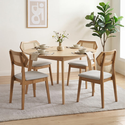 Mid Century Rattan Dining Chairs Set of 2 with Rattan Back and Solid Wood Frame-Black W2B