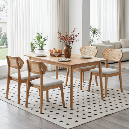 Mid Century Rattan Dining Chairs Set of 2 with Rattan Back and Solid Wood Frame-Black W2B