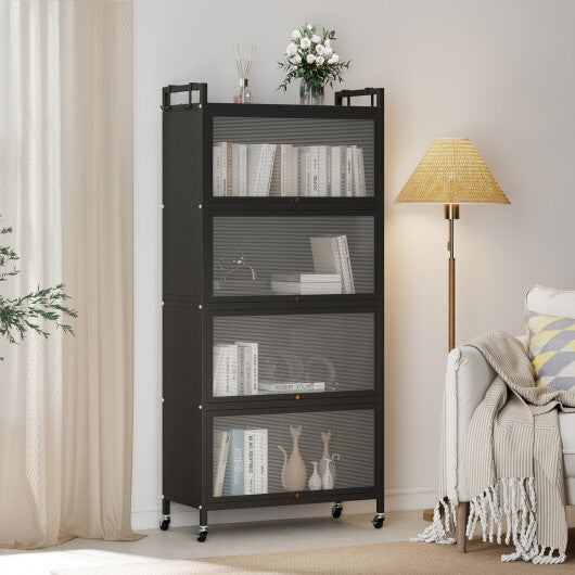 5-Tier Kitchen Storage Cabinet with 4 Flip-up PC Doors Adjustable Feet and Rolling Wheels-White W2B