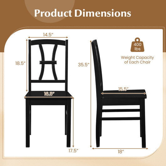 400 lbs Capacity Dining Chair Set of 2 with Cross Backrest and Rubber Wood Frame-Black W2B