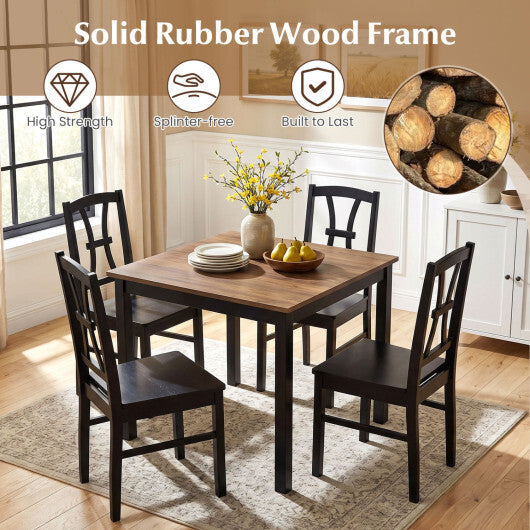 400 lbs Capacity Dining Chair Set of 2 with Cross Backrest and Rubber Wood Frame-Black W2B