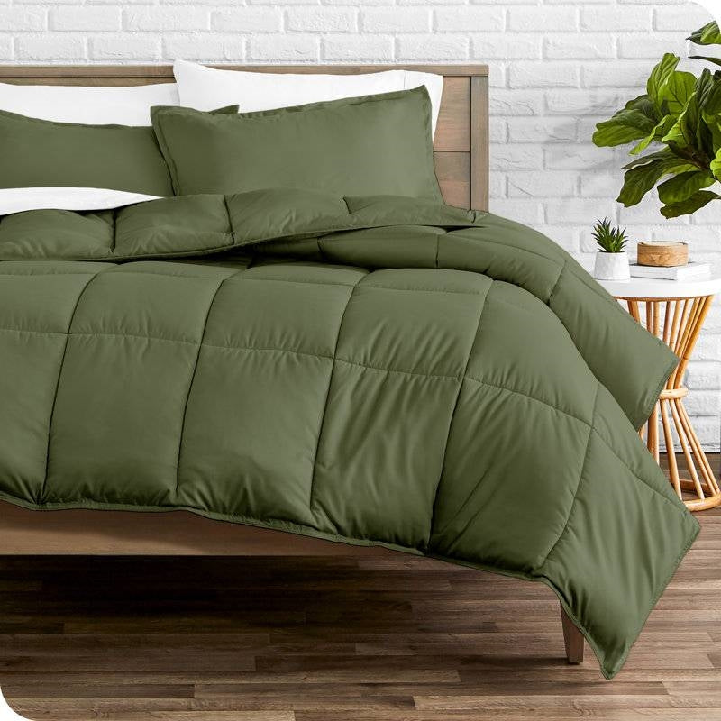 King/Cal King Wrinkle-Resistant Down Alternative Comforter Set in Olive Green FastFurnishings